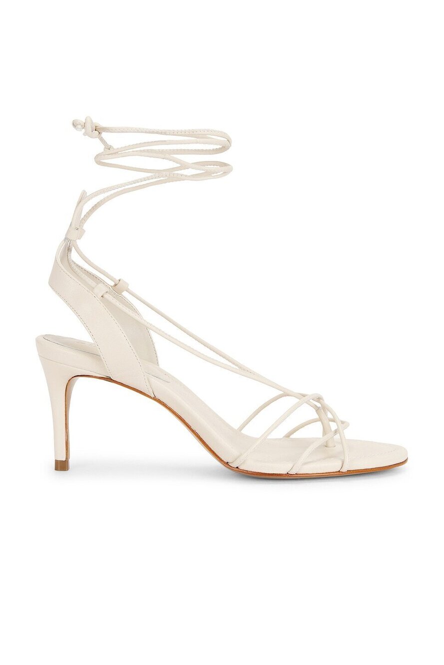 Schutz Demetria Mid Sandal in Sugar White leather mid kitten heel ankle lace up